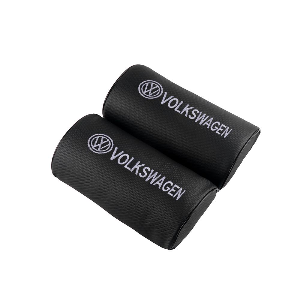 T301/2PCS Car Carbon Fiber Seat Neck Pillow Protection PU Leather Auto Headrest Valve Cap For Volkswagen MK6 Golf 7 GTI Touareg GTD
