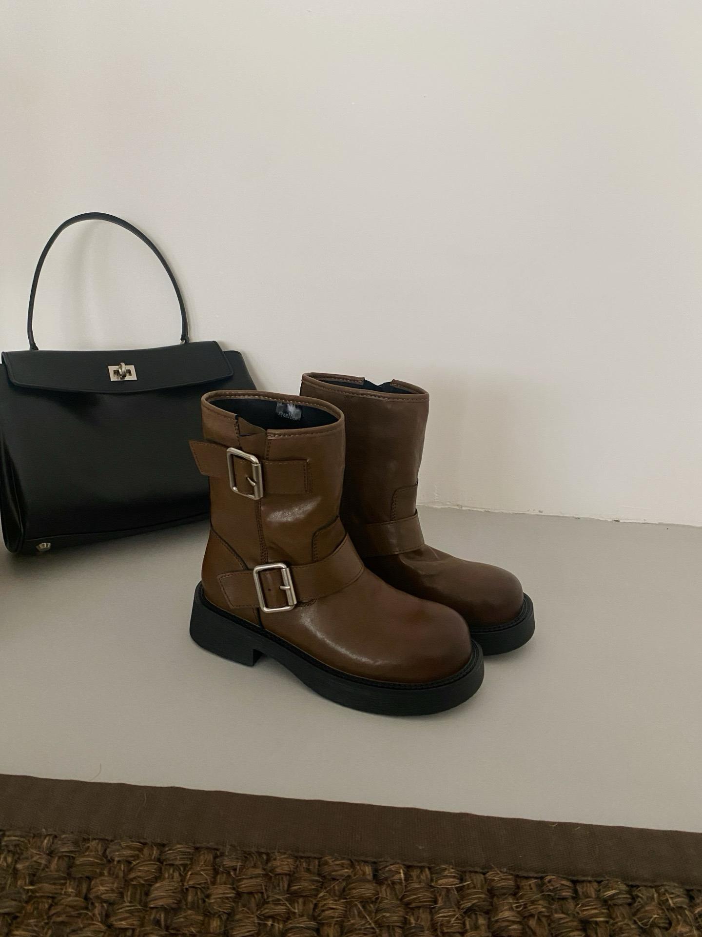New Leather Fleece Women s Boots Platform Versatile Martin Boots Cover Boots Short Boots 39