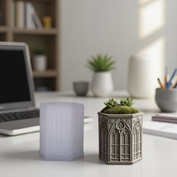 Multi Purpose Silicone Church Window Makeup Brush Cup Mold For Resin Art Epoxy Crafts Decorative Plant Container