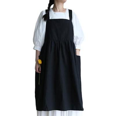 Cafe Flared Natural Apron [Imoha] Apron, One-Piece Apron, Women's, Gardening, 100% Cotton, Cafe-Style (Black)