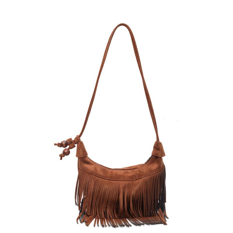 

Модная сумка новая ранняя осень женская сумка ретро сумка через плечо текстура матовая полиуретановая с бахромой сумка под мышкой коричневый