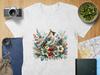 Bohemian Waxwing Winter Floral Bird Art Graphic T-Shirt, Bird Lover Gift Tee, Bird Watcher Shirt, Winter Garden Design T-Shirt