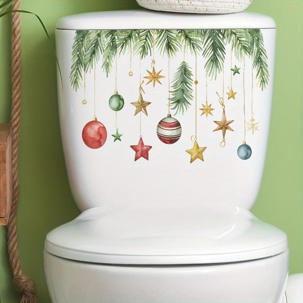 1pc Christmas Festive Toilet Lid Decal with Pine Garland, Berries, and Baubles, Self-Adhesive Christmas Decoration Sticker