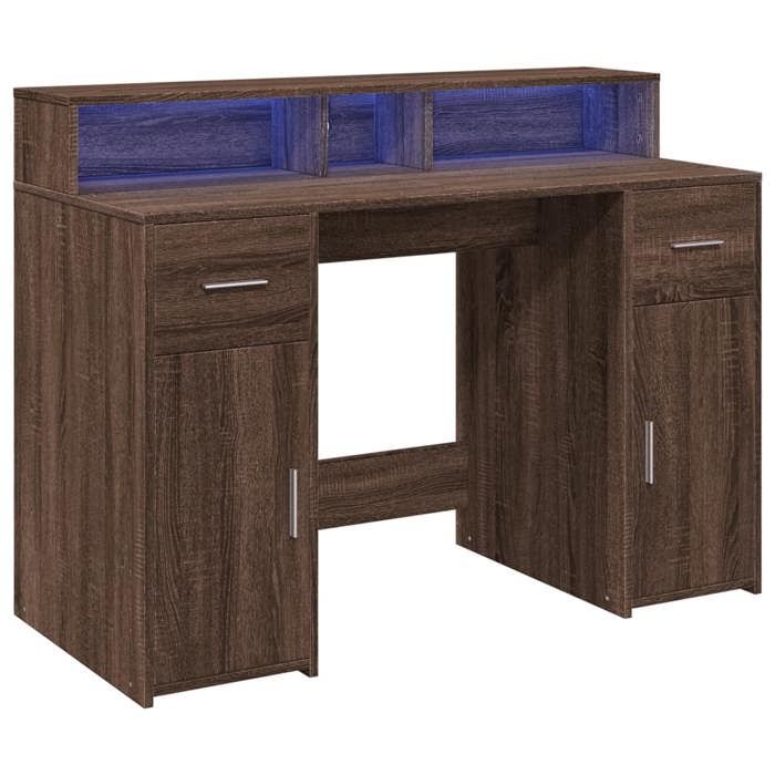 VidaXL Desk and LED Lights Brown Oak Engineered Wood, Work Desk, Study Desk, Home Office Desk, Desk 3309417