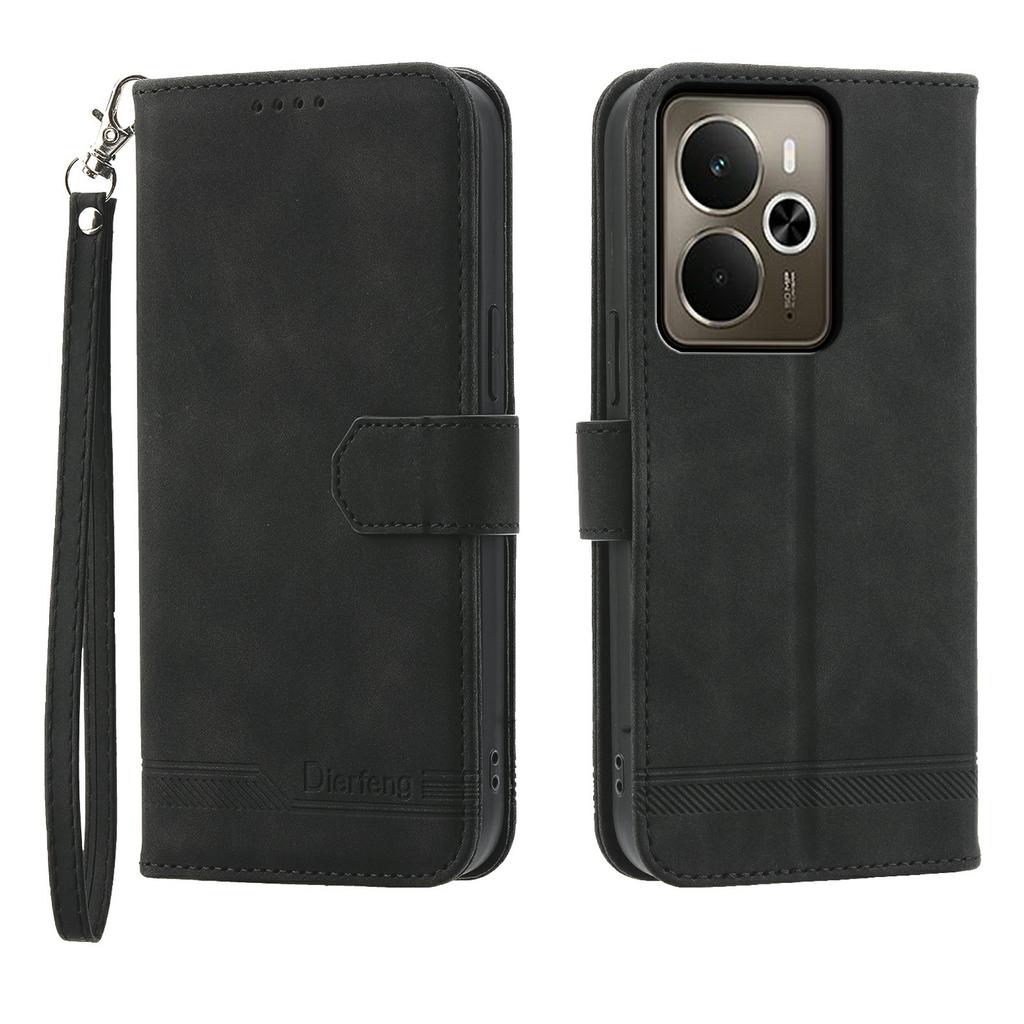 DIERFENG DF-03 For Realme 14 5G Case Lines Imprint Wallet Leather Phone Cover