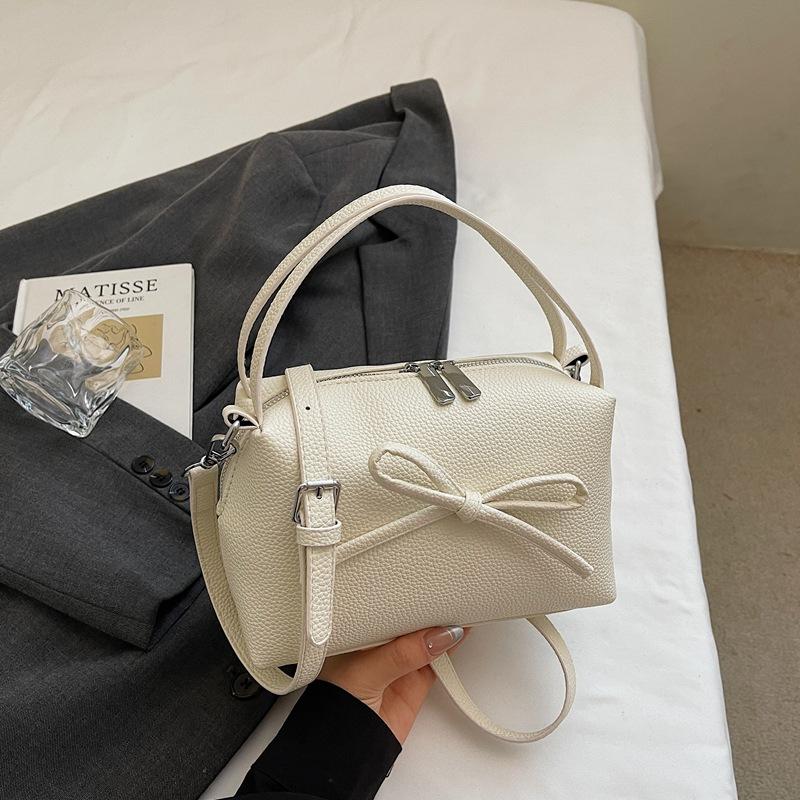 

New lychee pattern small bag versatile niche design bow tote bag fashionable shoulder messenger bag белый