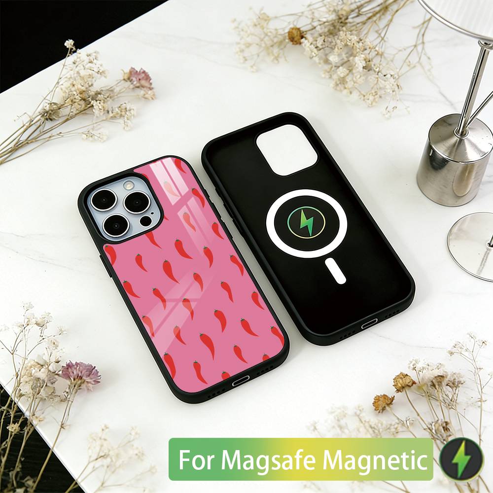 

Chili Red Phone Case For iPhone17,16,15,14,13,12,11 Plus,Pro Magnetic with Magsafe Wireless Charging iPhone17ProMax