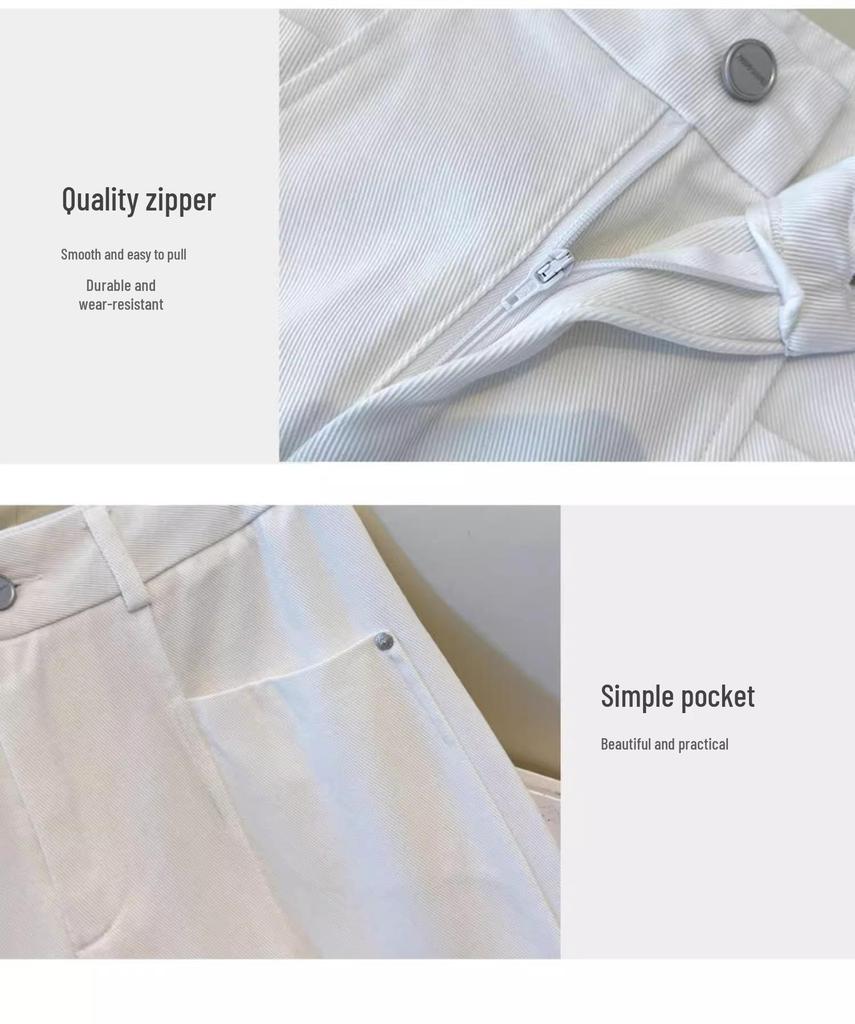 Women's White Wide-Leg Jeans 2025 - High-End Drapey Nine-Point Frayed Edge Straight Leg Trousers for Spring and Autumn