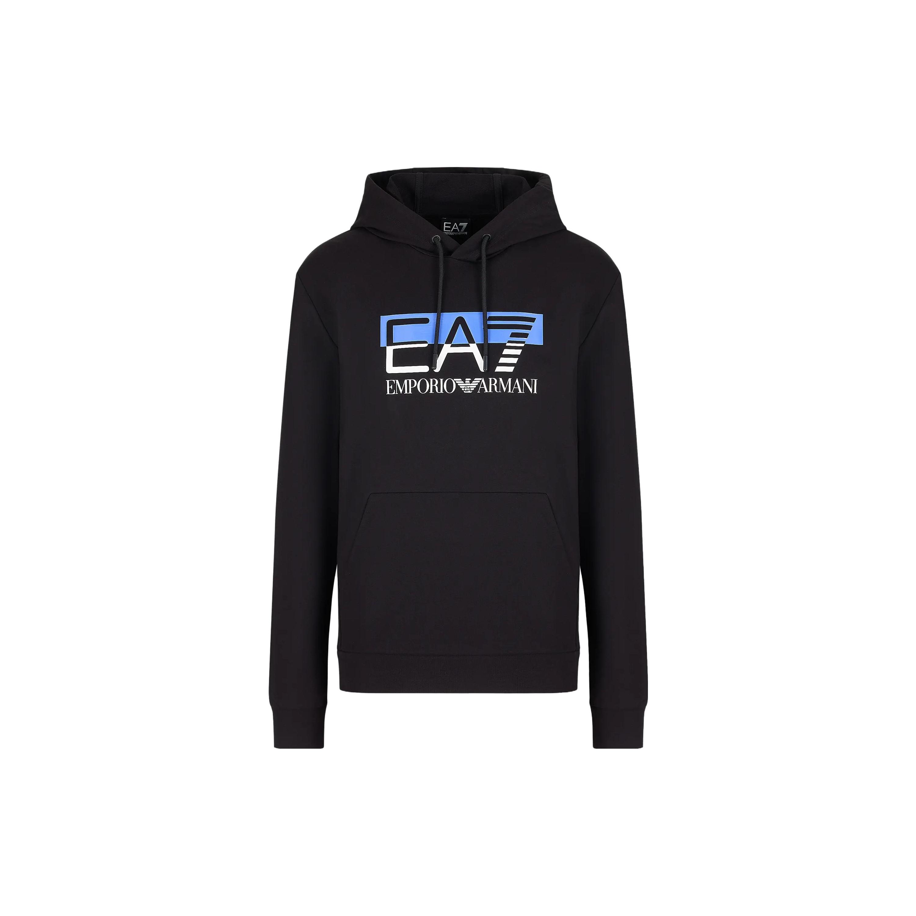 Emporio Armani EA7 Color Block Logo Print Casual Hoodie Men hoodies Black 6RPM62-PJ05Z-1200 S