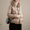 Winter Lightweight Fox Fur Collar Button Down Jacket Women White Duck Down Jacket Ladies Short Warm Puffer Coat Female Loose Vintage Parka