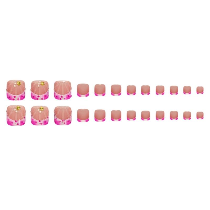 24Pcs 3D Star False Toenails Pearls Shine Coating Plastic Nail Art For Women Long Comfort Multipurpose