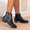 Womens Ankle Boots Retro Embroidery Short Boots Pointed Toe Leather Boots for Women Western Cowboy Boot Botas Para Mujer
