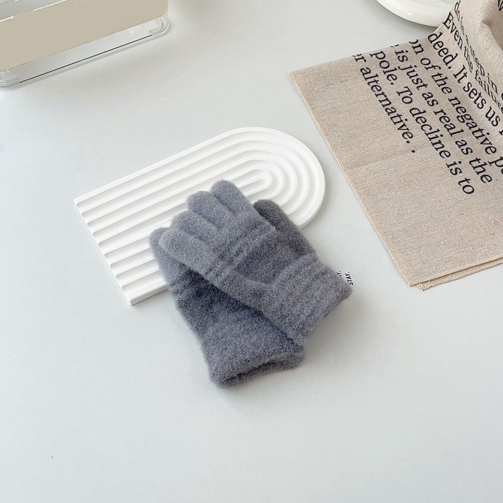 

Утолщенные детские перчатки, ветрозащитные варежки с закрытыми пальцами, новые вязаные термоперчатки серый