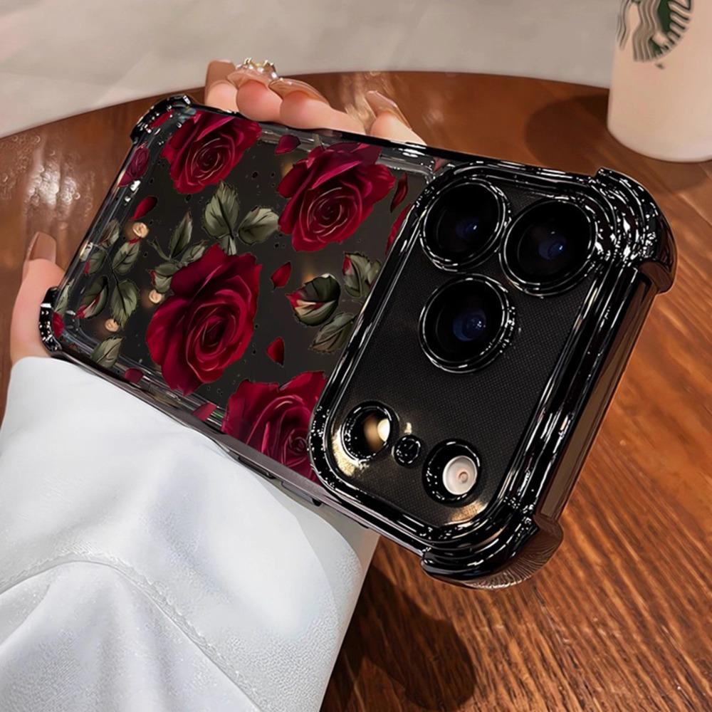 Transparent floral pattern phone case suitable for iPhone 17 16 15 14 13 12 11 Pro/Max/Plus anti drop and shockproof back cover