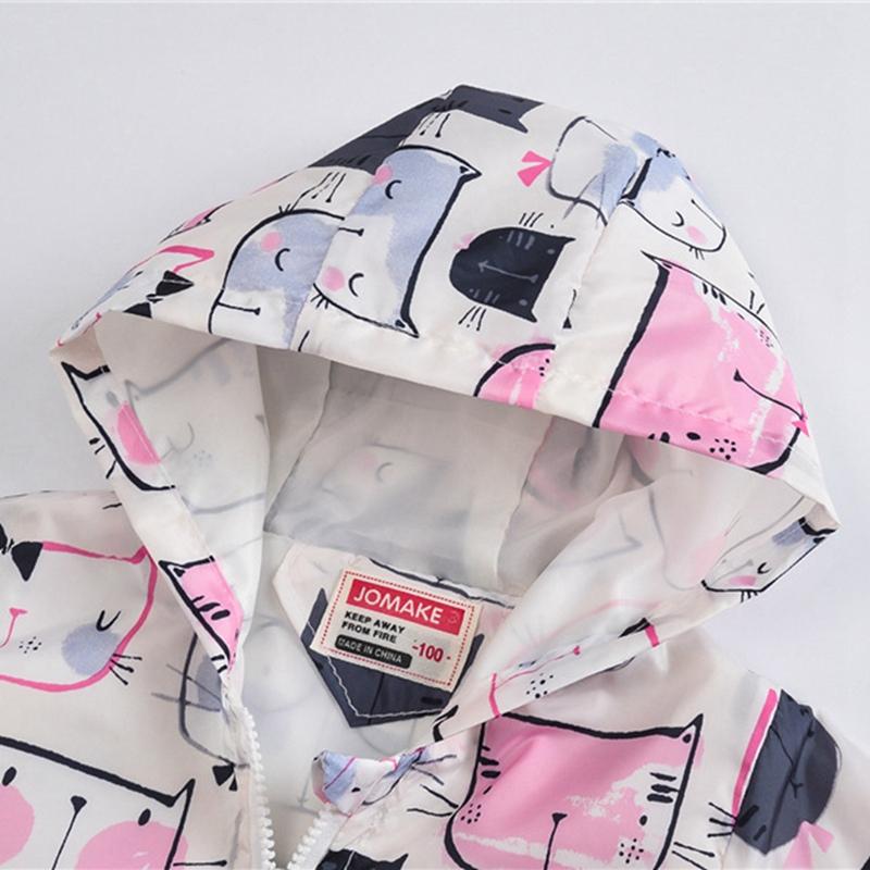 2-9 Years Kids Spring Autumn Thin Hooded Coat Printed Zipper Outwear