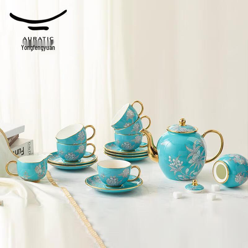 Yong Feng Yuan Ink Peony 17-Piece Tea & Coffee Set