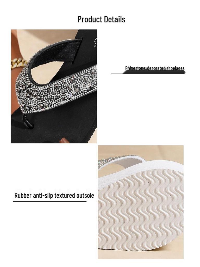 Women's Rhinestone Wedge Heel Flip Flops: Summer Fashion Beach Sandals