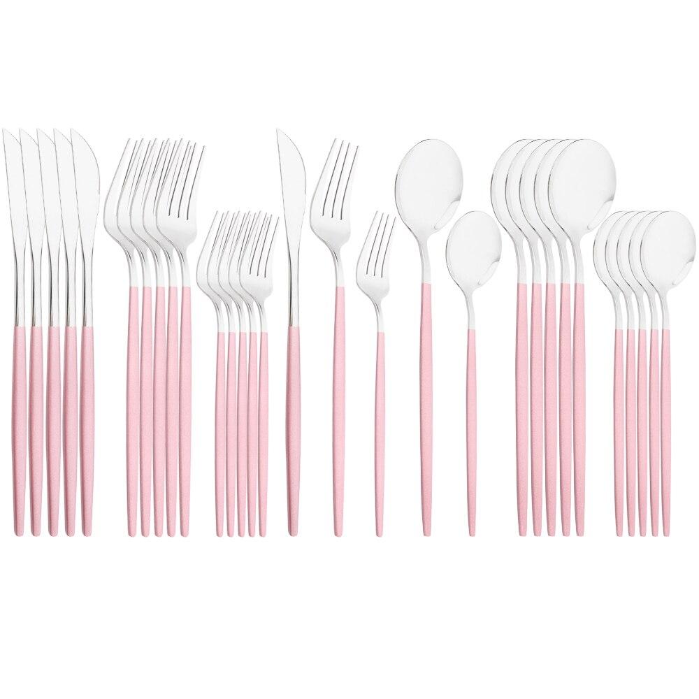 Mirror Dinnerware Set Stainless Steel 30Pcs Black Gold Tableware Knife Fork Spoon Dinner Set Cutlery Spoon Dessert Flatware Set