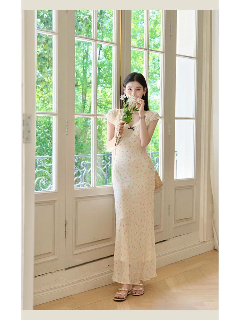 Women's 2026 French Floral Print Camisole Dress - Elegant, Slimming, Age-Reducing, Korean Style, Mid-Length Summer Fashion