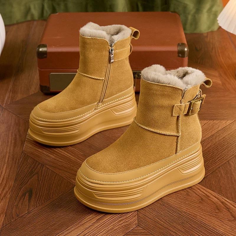 Thick-soled snow boots women's 2025 winter new piled thickened cotton shoes inner height increase women's shoes warm cotton boots women's boots