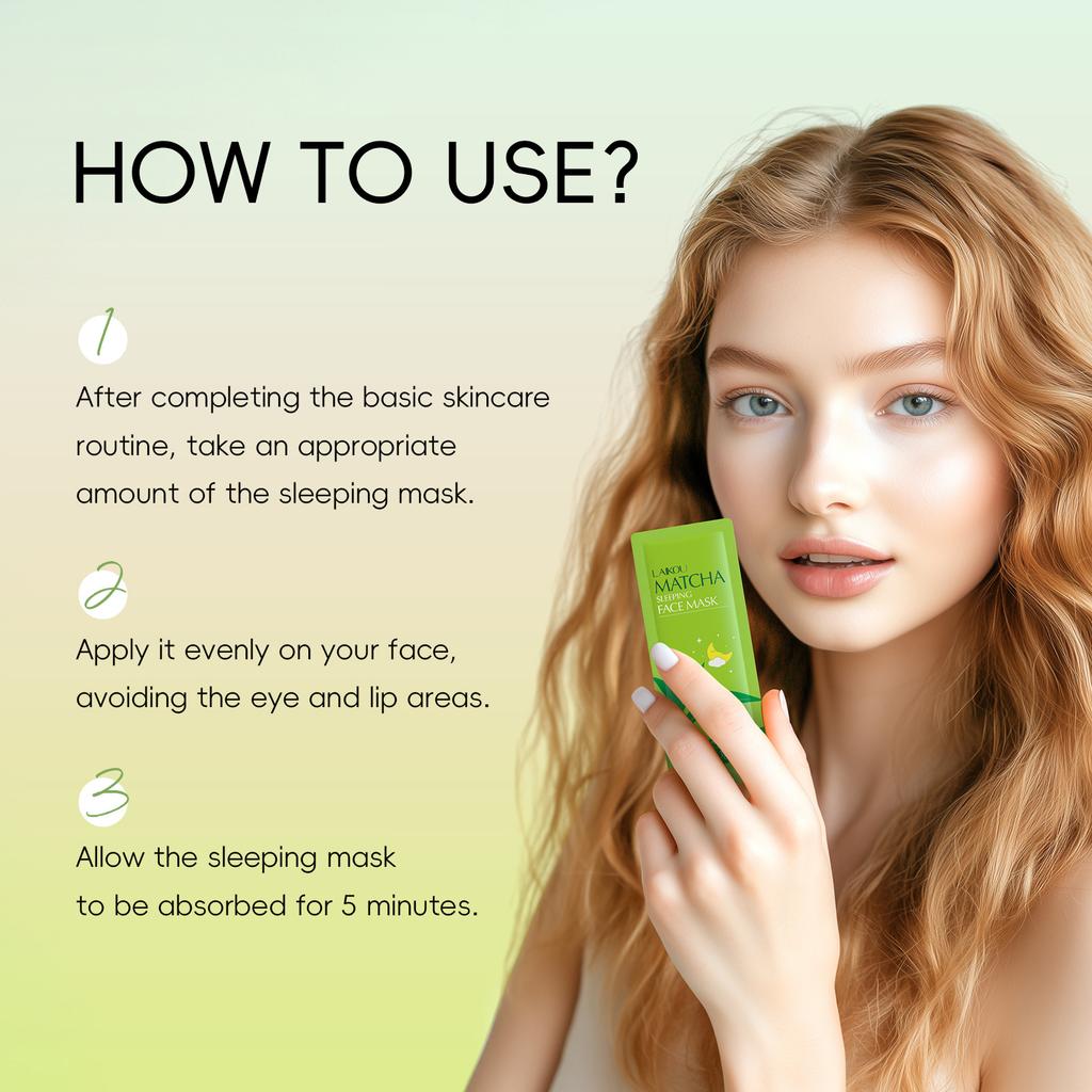 50PCS LAIKOU Matcha Moisturizing Sleeping Mask Facial Night Packs Smooth & Tender Skin Hydration Travel Bags Face Skin Care