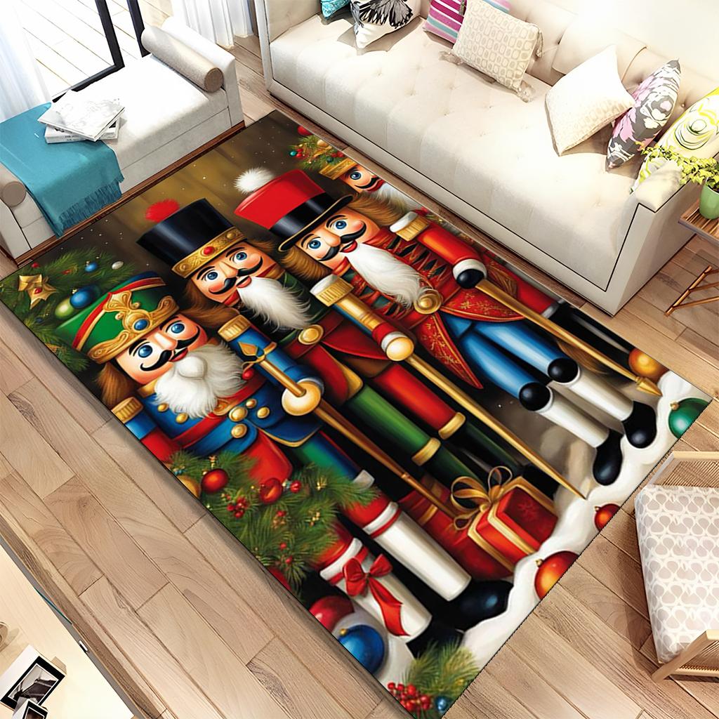 Merry Christmas Gift The Nutcracker Cartoon Doll Happy New Year Carpet Rug for Living Room Bedroom Home Sofa Decoration,Non-slip