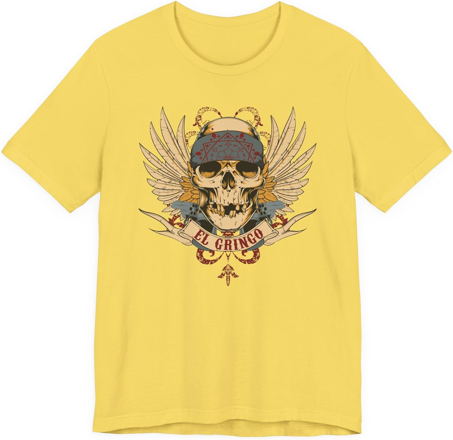 El Gringo Skull with Wings T-Shirt Vintage Tattoo Style Art-53 S разноцветный