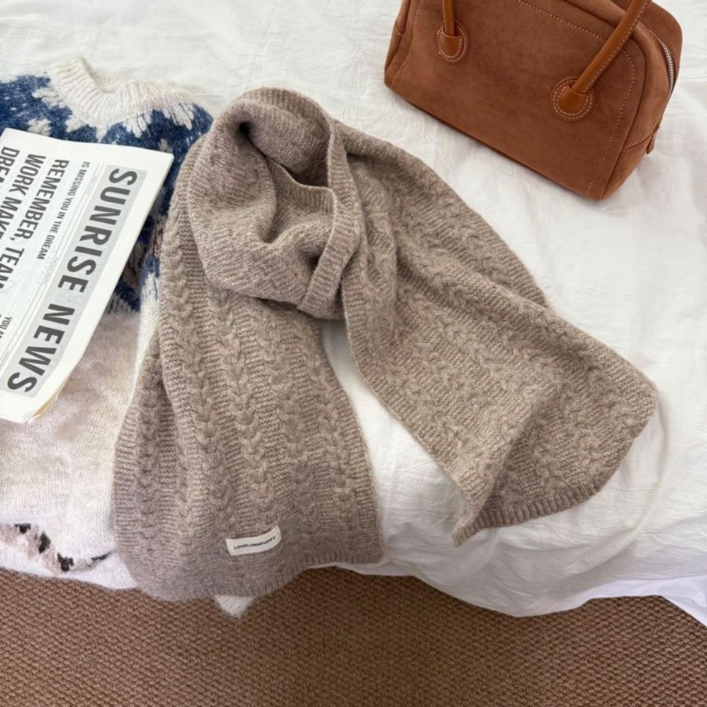

Fashion Wool Blend Knitted Cable Scarf Solid Color Windproof Women Long Scarf Neck Cover Thicken Thermal Neck Warmer хаки