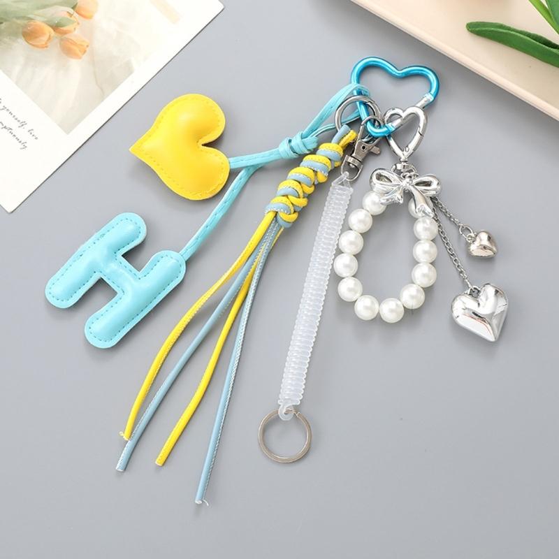 Cute Bag Charm Pendant Keyring Alphabets Heart Braided Rope Keychain Bag Charm for Backpack Purse Handbag Decoration