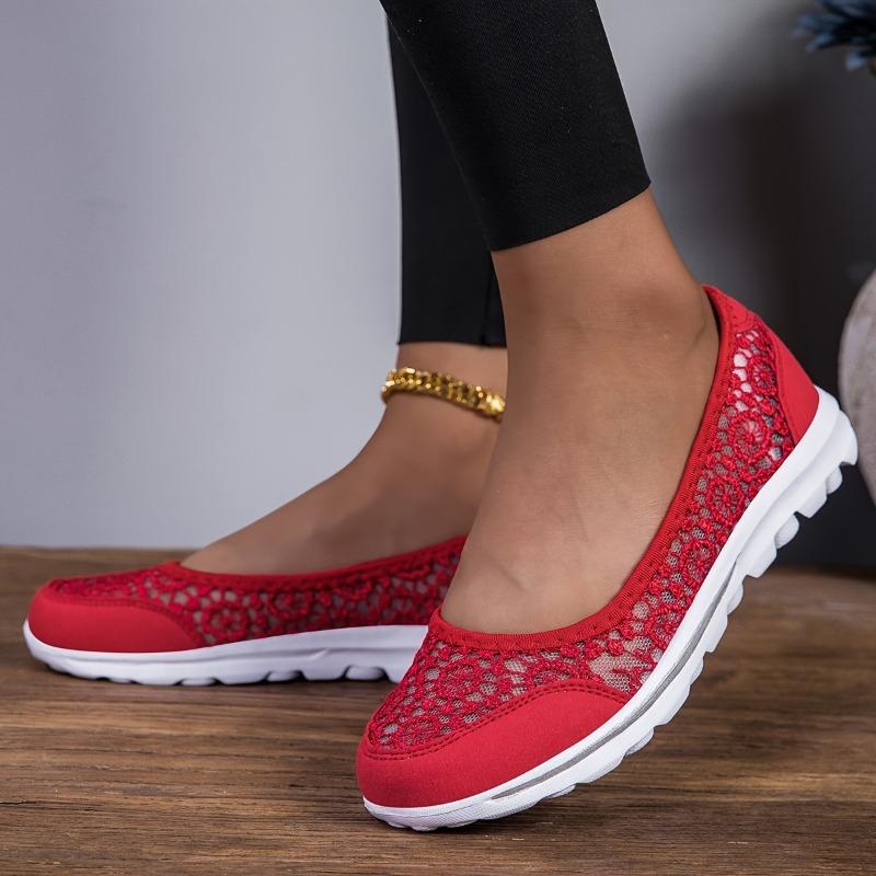 Women's Shoes Summer Lace Breathable Casual Flat Bottom One Foot Stirrups Middle-aged and Elderly Mom Shoes