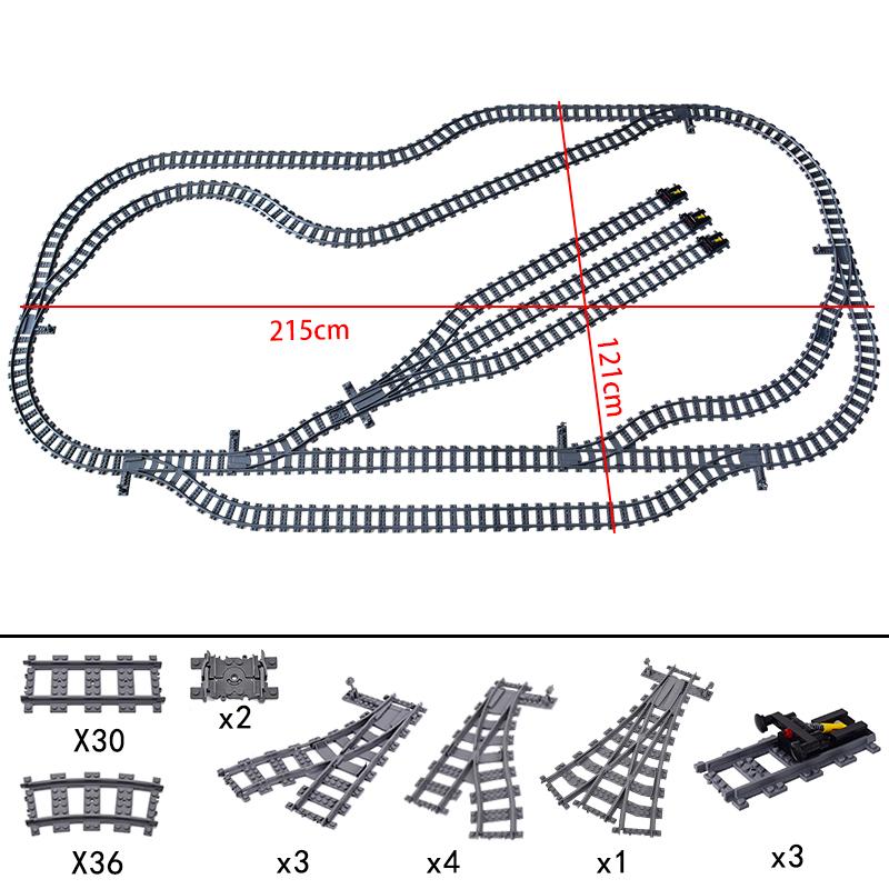 City Trains Flexible Tracks Forked Straight Curved Soft Rails Track Switch Building Block Bricks Kids Diy Technical Creative Toy
