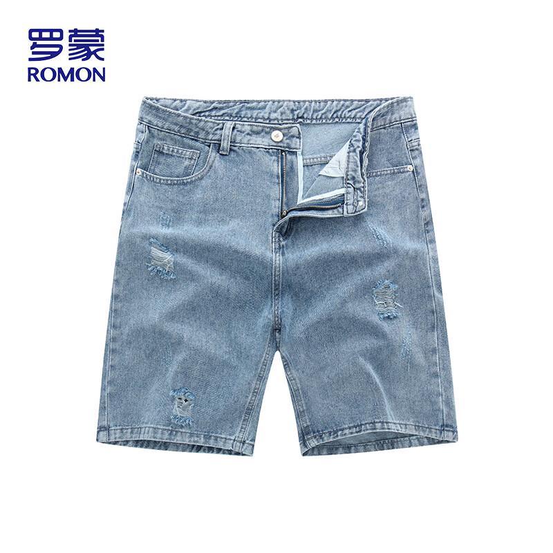ROMON Men s Summer Loose Fit Distressed Denim Shorts XL