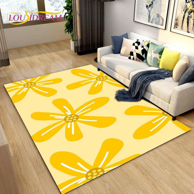 3D Nordic Flower, Daisy Area Rug,Carpet Rug for Living Room Bedroom Sofa Doormat Kitchen Decoration,Kids Play Non-slip Floor Mat