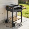 Wooden Barbecue Cart, 2 Adjustable Grills, Charcoal Barbecue On Wheels, Side Shelf, Black