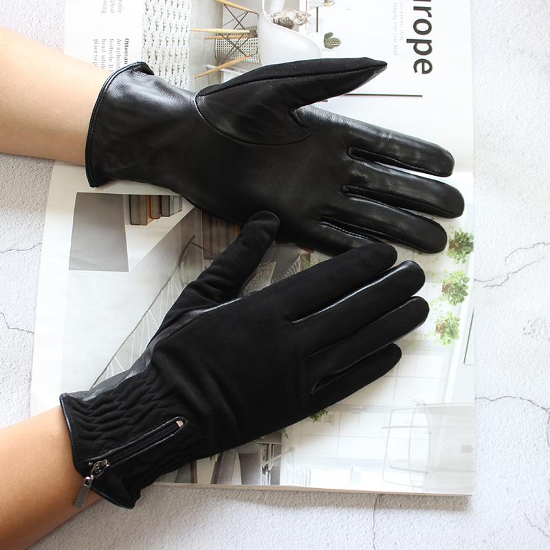 

Модные кожаные перчатки из овчины на молнии, женские замшевые, осенне-зимние, теплые, новые перчатки для мотоциклистов с сенсорным экраном 8 1/2