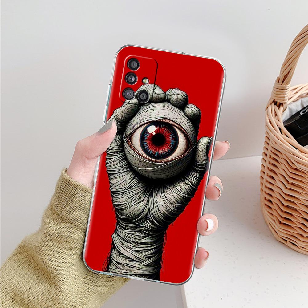 Phone Case For Samsung A15 A13 A35 A55 A51 A71 A41 A31 A21S A05 A17 A23 A25 A33 A53 A73 5G A07 4G Cover Scary Devil Eye Pattern