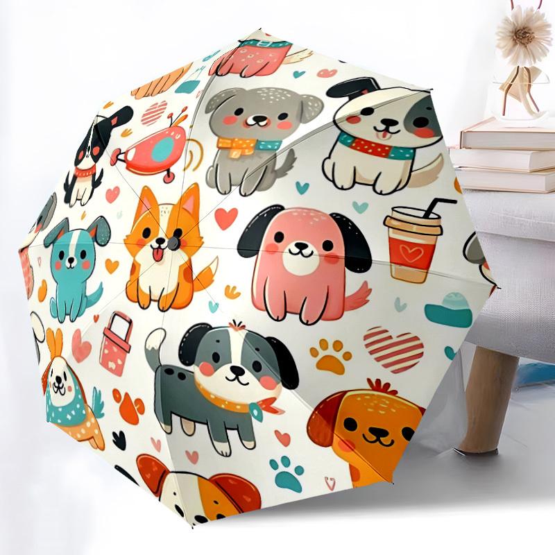 1pc Dogs, Cute Automatic Folding Umbrella - Portable Collapsible Design, 8-Rib Iron Frame, Durable Fabric Yy251125156