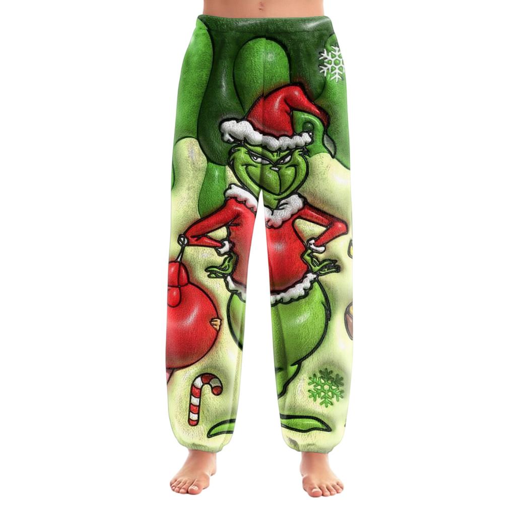 Women's Christmas  Print Trousers With Drawstring Cuffs Casual Pants And Pajamas