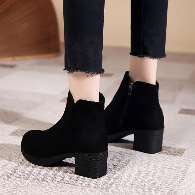 Stivali con plateau da donna, stivaletti da donna, moda autunnale, eleganti, in finta pelle scamosciata, eleganti, concisi, colori solidi, stivaletti con tacco alto