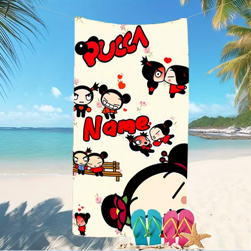 Customizable personalized beach towels Pucca themed designs.Suitable for the beach, yoga, sports;ideal as beach accessories