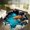 1pc 3D Goldfish Swimming Pattern Round Rug, Non-slip Floor Mat for Living Room, Bedroom, Bathroom, Holiday Home Decoration