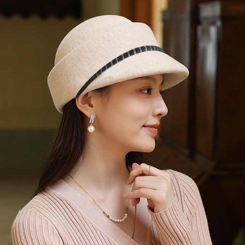 New Autumn and Winter Hat for Women's Design Sense Foreign Trade Wool Duckball Cap Solid Color Versatile Winter Warm Equestrian Hat