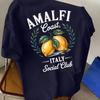 Baumwolle Unisex T-Shirt Amalfi Küste Social Club Italienisches Zitronenmuster Unisex Lässiges Urlaubs Oberteil