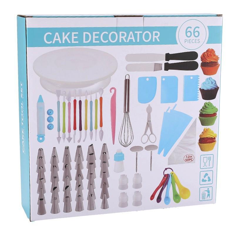 66-Piece Cake Turntable & Decorating Set: Piping Bags, Tips, Decorating Pens & Tools