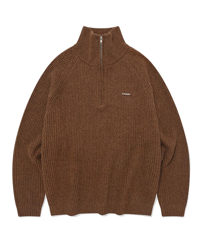 COVERNAT Authentic Wappen Half Zip Knit Brown