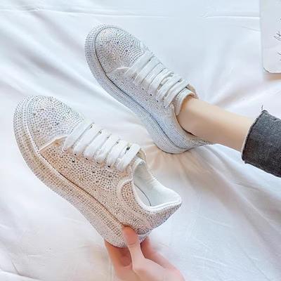 Luxury Rhinestone Womens Leather Casual Shoes Spring Autumn Originality Flash Woman Sneakers Fashion Non Slip Female Board Shoes