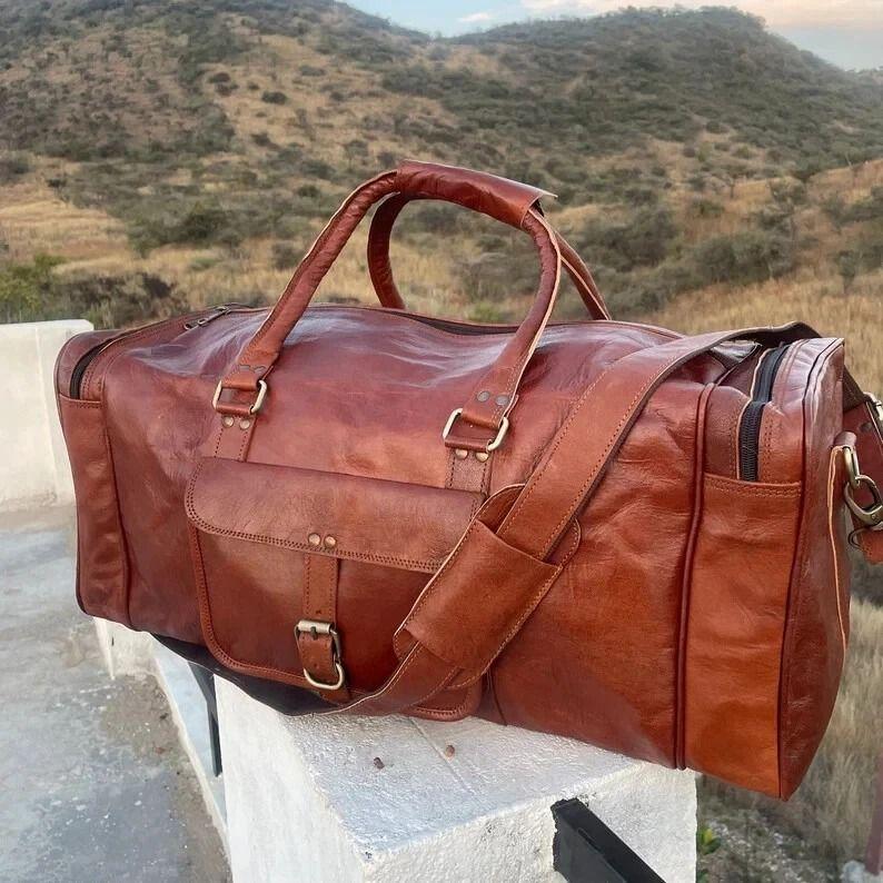 Weekend Brown Gym Luggage Duffel Large Real Sports Bag Leather Duffle