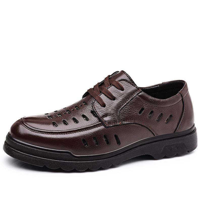 

Men s leather hollow hole shoes men s fashion casual breathable leather sandals dress leather shoes bag head men s shoes 44