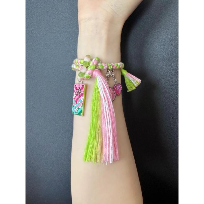 Demon Slayer Kanroji Mitsuri two-dimensional anime peripherals creative weaving adjustable bracelet high-value girlfriend gifts