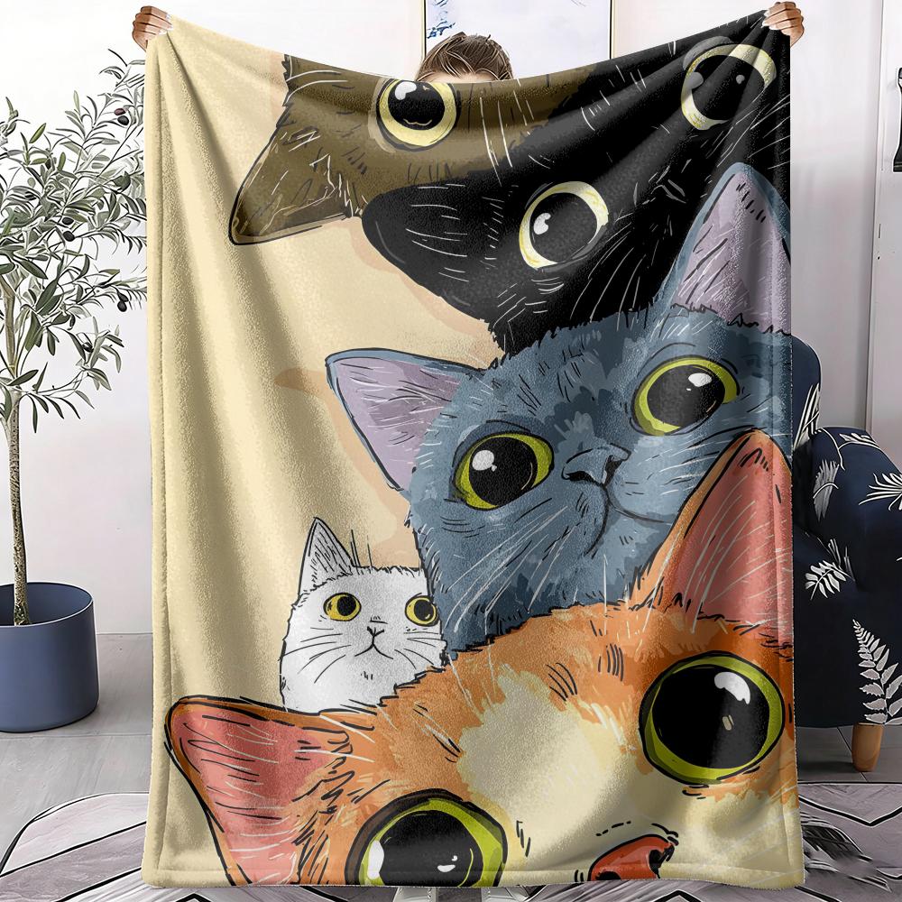 Stack of Cute Cartoon Cats Throw Soft Flannel AC Blanket Lightweight Summer Nap Throw Cozy  Blanket for Sofa Bed Travel Home 75x90cm